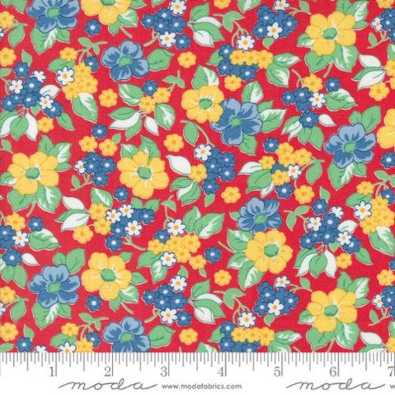 30s Playtime, Growing Garden Florals, Scarlet, 33750 14, by Linzee McCray, for Moda, sold by the 1/2 yard or the yard