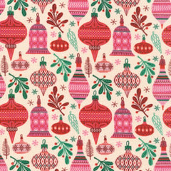 Christmas Past, Vintage Baubles, By Lori Rudolph, for Cloud9 Fabrics, Organic quilting cotton, sold by the 1/2 yard or the yard
