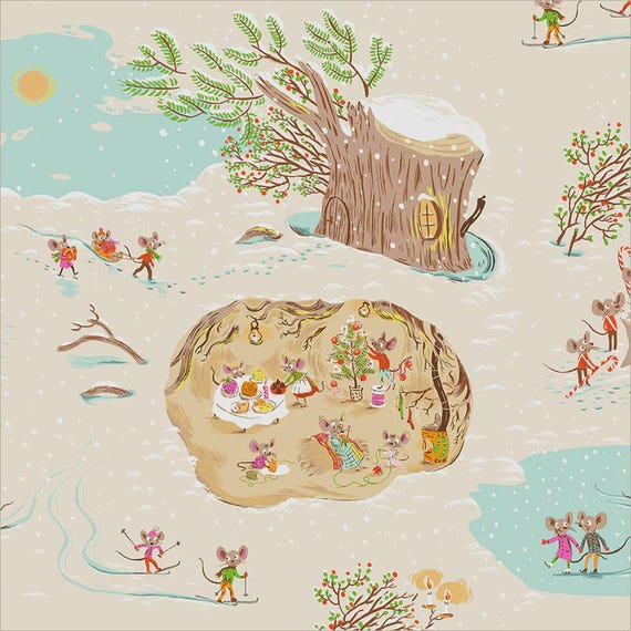 Christmas Mice, Cream by Heather Givans, Windham Fabrics, sold by the yard
