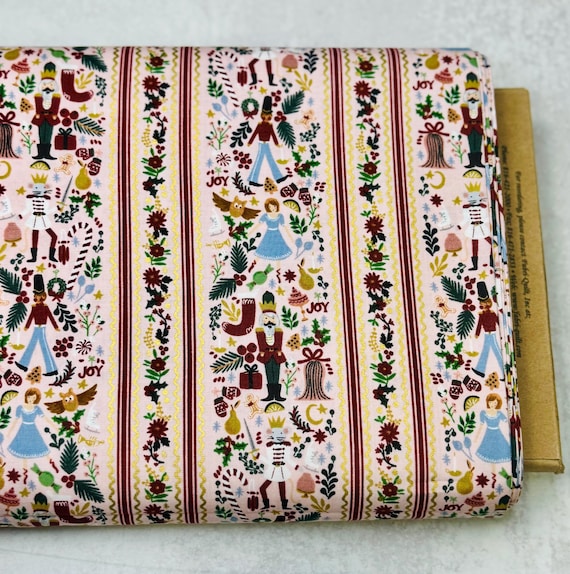 Holiday Classics IV- Holly Jolly Nutcracker, Blush And Metallic Gold Fabric, RP620-BM3M, Rifle Paper Co, Cotton+Steel, sold by the yard
