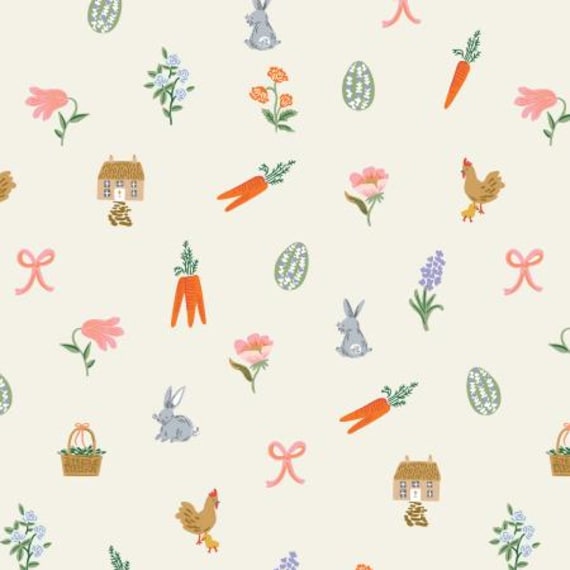 Easter - Easter Basket - Cream Fabric- RP1502-CR1  , Rifle Paper Co, Cotton + Steel, sold by the 1/2 yard or the yard