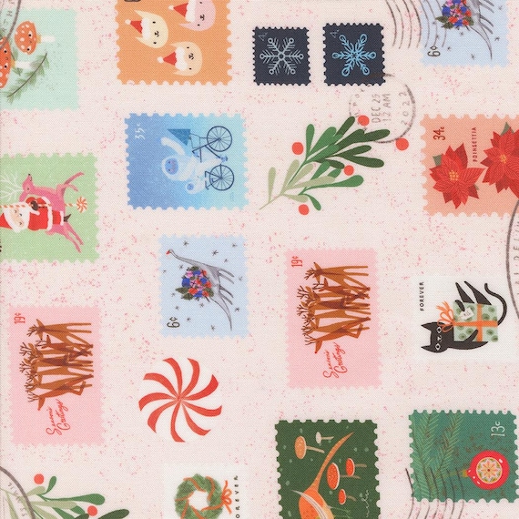 Tiny Christmas, Christmas Stamps, in Snow, 37132 11, by Lizzy House, for Moda, sold by the yard