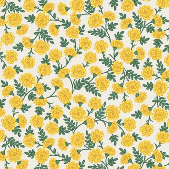 Bramble, Dianthus, Yellow Fabric, RP904-YE1, Rifle Paper Co, Cotton + Steel, Sold by the 1/2 yard or the yard