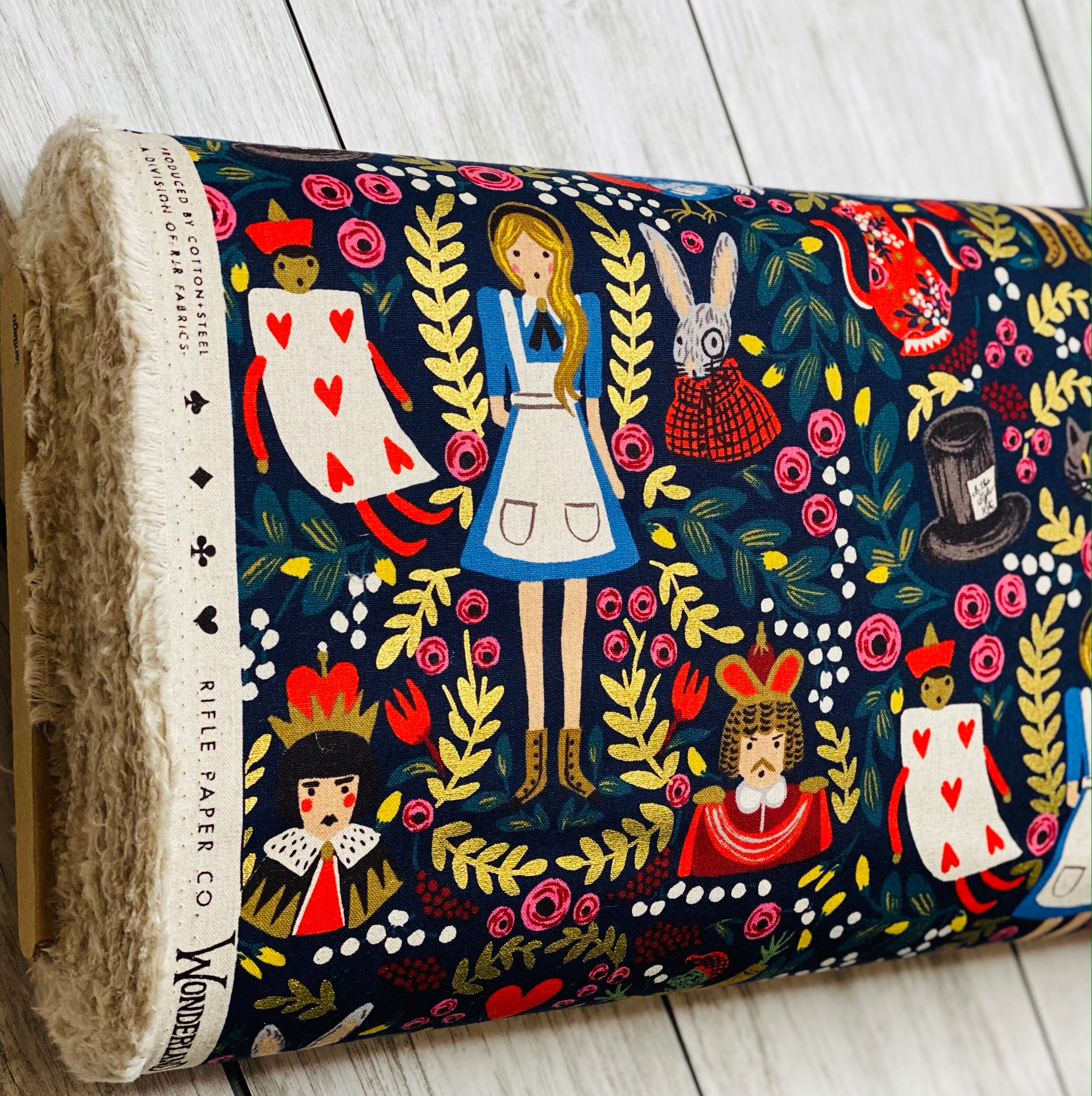 Rifle Paper Co Fabric, 1/2 Yard - Alice in Wonderland Metallic