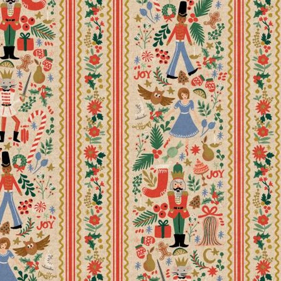 Holiday Classics IV, Holly Jolly Nutcracker, Cream And Metallic Gold CANVAS, RP620-CM5CM, Rifle Paper Co, Cotton+Steel, sold by the yard
