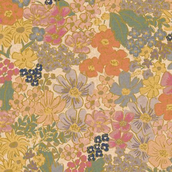 English Rose, Mimi, Blush CANVAS Metallic Fabric, RP1403-BL4CM, By Rifle Paper Co, Cotton and Steel, sold by the 1/2 yard or the yard