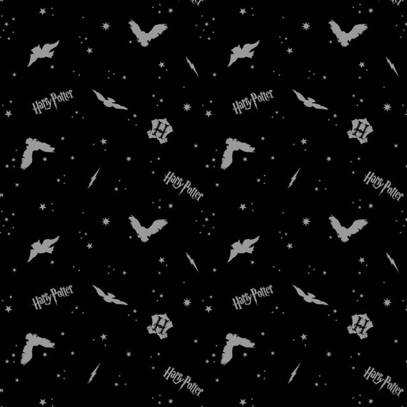 Harry Potter Flannel Fabric, Black with Metallic, By The Yard, Black in The Night Sky, Flannel Fabric, Camelot Fabrics