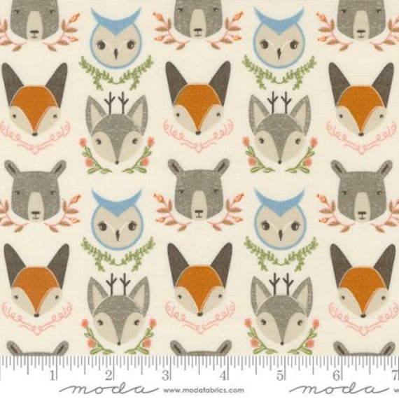 Woodland Wonder, Bobble Heads Animal Heads, in Cloud 48392 11, Moda, sold by the 1/2 yard or the yard