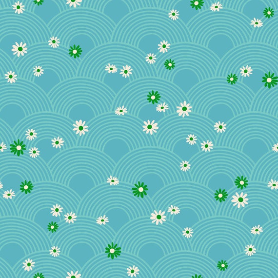 Rise And Shine, Meadow Florals Geometric, in Turquoise, RS0081 13, By Melody Miller, Ruby Star, sold by the 1/2 yard or the yard