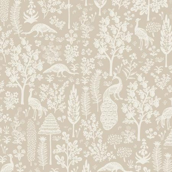 Camont - Menagerie Silhouette - Khaki Fabric- RP708-KH2- Rifle Paper Co- Cotton And Steel- Sold by the 1/2 yard or the yard