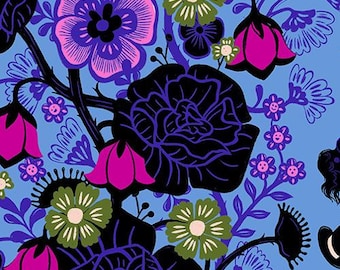 Hola Alicia, Agujero del Conejo, Estampado Floral Damasco, Azul Lindley, RS2121 14, Estrella Rubí, se vende cortado a medida