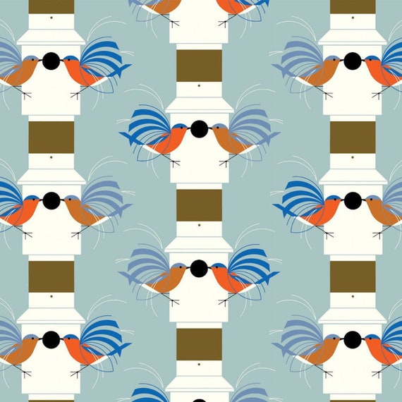 LAKEHOUSE Volume 2 - Homecoming - Charley Harper - Birch Fabric Organic Cotton Poplin Fabric 100% organic- sold by the 1/2 yard or the yard