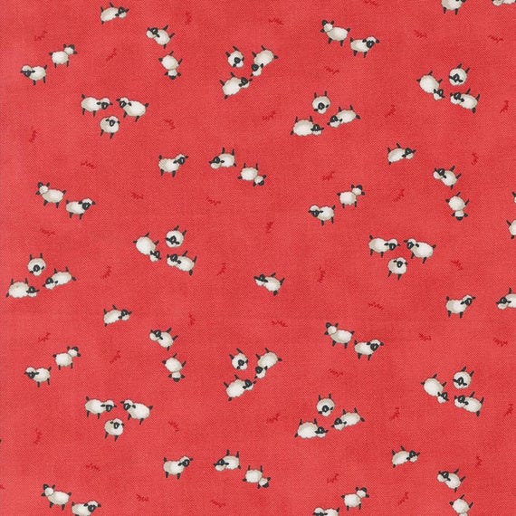 Willows Farm, Sheep In The Pasture , in Barn Red By Deb Strain, 56105 21, for Moda, sold by the 1/2 yard or the yard