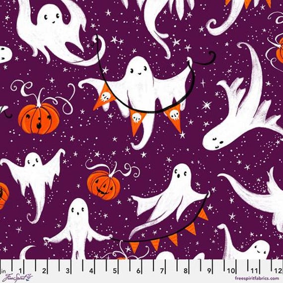 Ghostly Greetings, A Time for Ghosts-Purple, By Cori Dantini, FreeSpirit, sold by the 1/2 yard or the yard