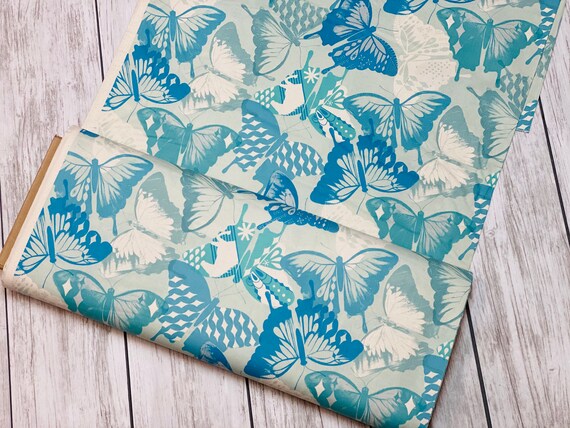 M0058-001 Flutter - Flutter - Aqua Unbleached Cotton Fabric- Cotton+Steel- RJR-  Sold by the yard cut continuous