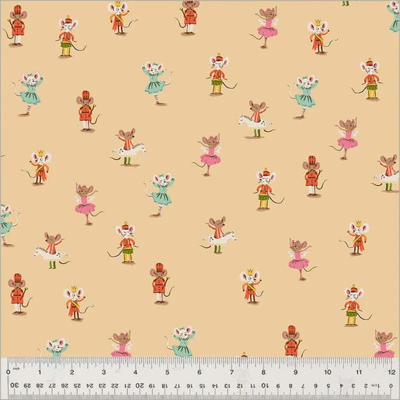 Studio Edit, Nutcracker Mice, in Peach, By Heather Ross, 50166D-3, Windham Fabrics, sold by the yard