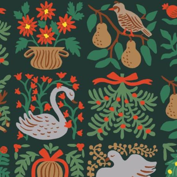 Holiday Classics III, RP616-EV5,  Holiday Tapestry, in Evergreen Fabric, Rifle Paper Co. Cotton + Steel, Sold by the 1/2 yard or the yard