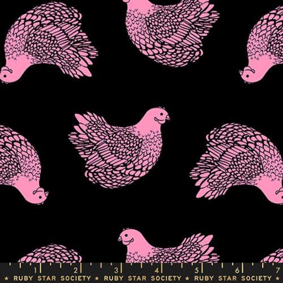 Backyard, Chicken, in Black RS2086 15 , by  Sarah Watts, for Ruby Star/Moda, sold by the 1/2 yard or the yard