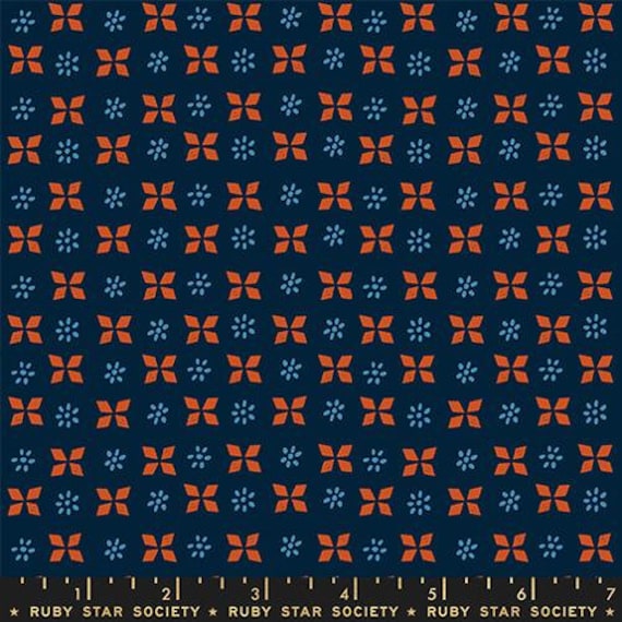 Sugar Maple, Block Print, in Navy, RS4092 19, By Alexia Abegg, for Ruby Star, sold by the 1/2 yard or the yard