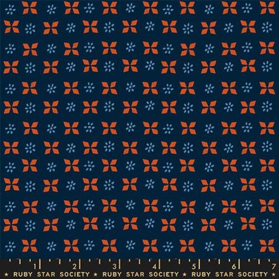 Sugar Maple, Block Print, in Navy, RS4092 19, By Alexia Abegg, for Ruby Star, sold by the 1/2 yard or the yard