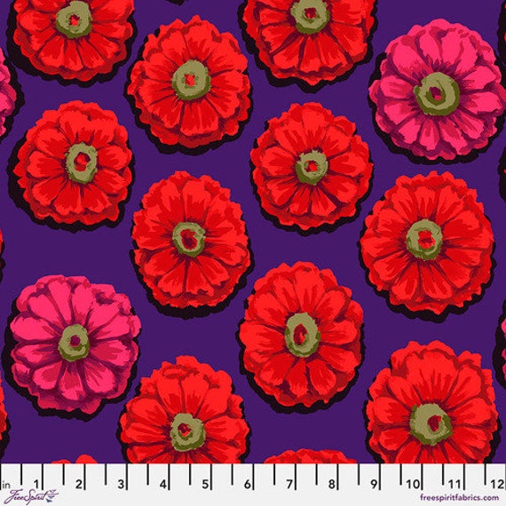 Kaffe- 85 And Fabulous, by Kaffe Fassett, Zinnia, in Crimson, Free Spirit Fabrics, sold by the 1/2 yard or the yard