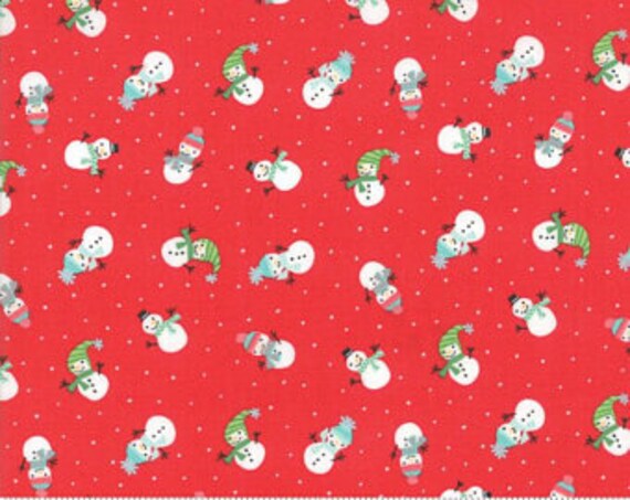 Snow Day Red Scattered Snowman Yardage by Lewis and Irene,sold by the 1/2 Yard - Cut Continuously