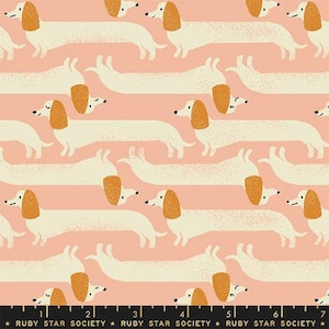 Dog Park, Long Dog, Floral Pets Dogs Retro, in Dahlia, RS2096 11, by Sarah Watts, Ruby Star, sold by the 1/2 yard or the yard