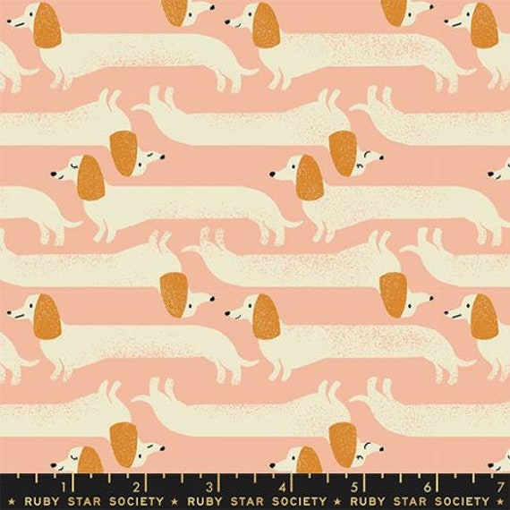 Dog Park, Long Dog, Floral Pets Dogs Retro, in Dahlia, RS2096 11, by Sarah Watts, Ruby Star, sold by the 1/2 yard or the yard