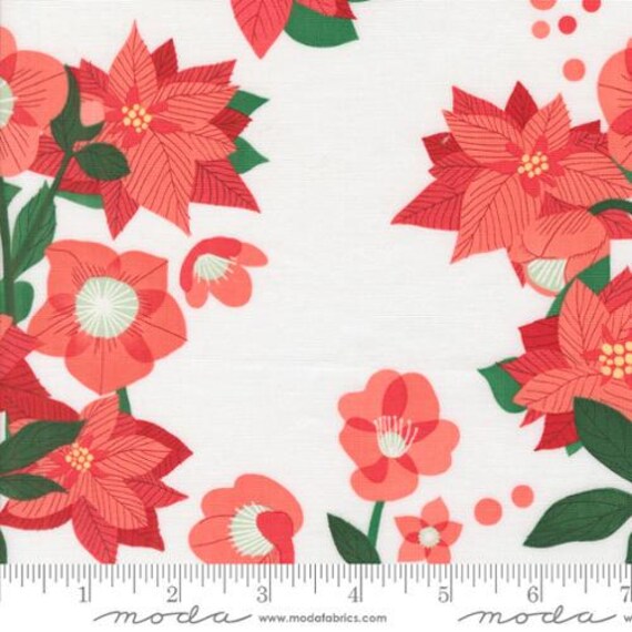 Tiny Christmas, Poinsettia Florals, in Snow 37130 11, by Lizzy House, for Moda, sold by the yard