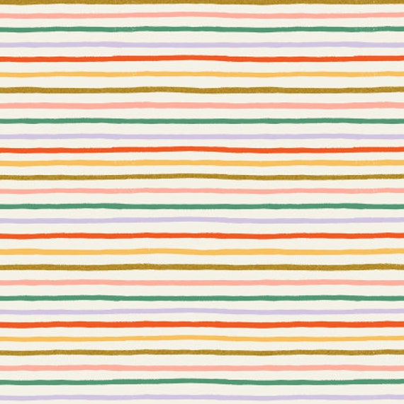 Orchard, Happy Stripe, Cream Multi Metallic Fabric, RP609-CM6M, By Rifle Paper Co, for Cotton+Steel, sold by the 1/2 yard or the yard