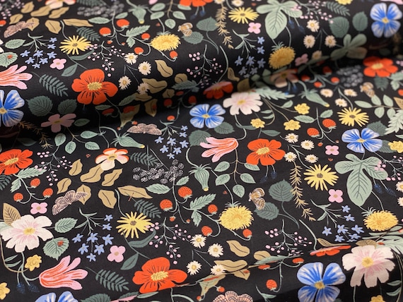 Strawberry Fields - Strawberry Fields - Black Fabric-cotton- Rifle Paper Co- Cotton and Steel/RJR-RP400-BK1-sold by the 1/2 yard or the yard