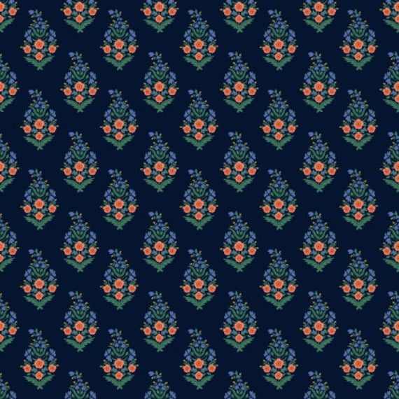 Vintage Garden, Paisley, Navy Metallic Fabric, RP1007-NA1M, By Riffle Paper Co, Cotton & Steel, sold by the the 1/2 yard or the yard