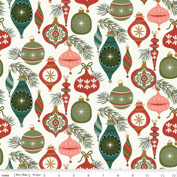Christmas Is in Town, Ornaments in Cream, By Sandy Gervais, Riley Blake Designs, sold by the 1/2 yard or the yard