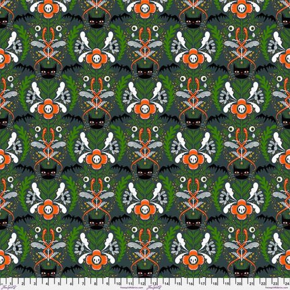 Witchy Ways, Cat Tower, in gray, By Cori Dantini, FreeSpirit Fabrics, sold by the yard