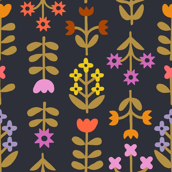 Favorite Flowers, Vintage  Flowers, CANVAS, in Soft Black, By Ruby Star Society, RS5151 21L Ruby Star, sold by the 1/2 yard or the yard