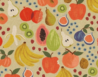 Orchard, RP1200-CR5C, Fruit Stand, Cream Canvas Fabric, By Rifle Paper Co, for Cotton+Steel, sold by the 1/2 yard or the yard
