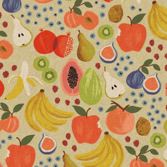 Orchard, RP1200-CR5C, Fruit Stand, Cream Canvas Fabric, By Rifle Paper Co, for Cotton+Steel, sold by the 1/2 yard or the yard