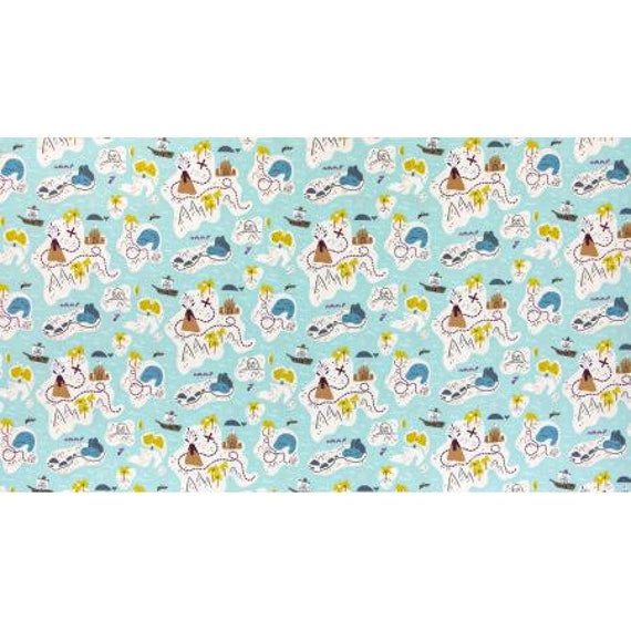 JG101-TR3 Kraken - X Marks the Spot - Tropics Fabric- Cotton and Steel- RJR- Sold by the 1/2 yard or the yard