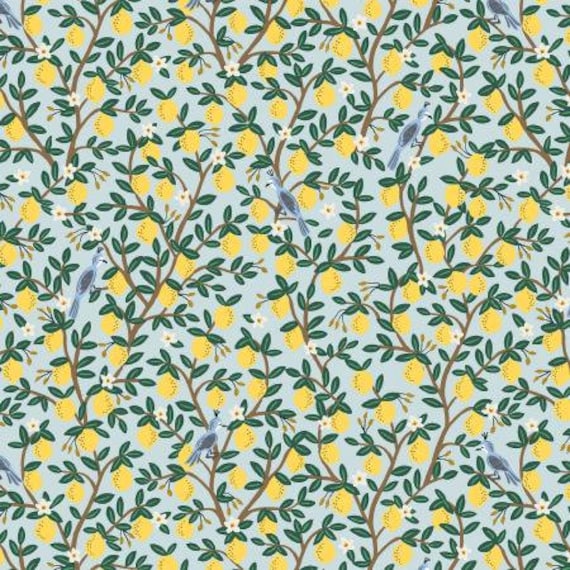 Camont - Lemon Grove - Mint Metallic Fabric- RP703-MI2M - Rifle Paper Co- Cotton And Steel- Sold by the 1/2 yard or the yard