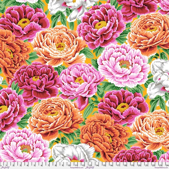 Tibetan Peony - Warm,  August 2025 Collection, by Brandon Mably, Kaffe Fassett Collective, PWPJ136, FreeSpirit Fabrics, sold by the yard