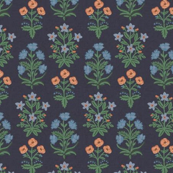 Camont - Menagerie Mugal - Navy Unbleached Canvas Fabric-RP704-NA5UC- Rifle Paper Co- Cotton And Steel- Sold by the 1/2 yard or the yard