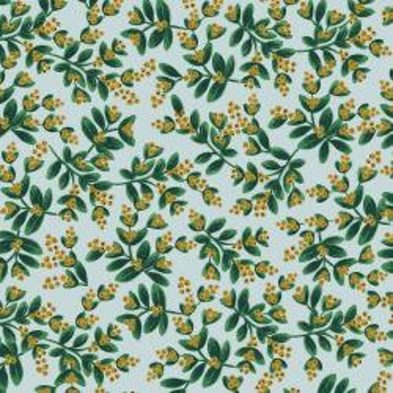 Holiday Classics,  Mistletoe, Mint Metallic Fabric, RP601-MI1M , By Rifle Paper Co, for Cotton and Steel, sold by the 1/2 yard or the yard