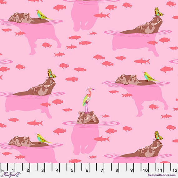 My Hippos Don't Lie, in Nova, Everglow by Tula Pink, for FreeSpirit Fabrics, sold by the 1/2 yard or the yard, 100% Cotton