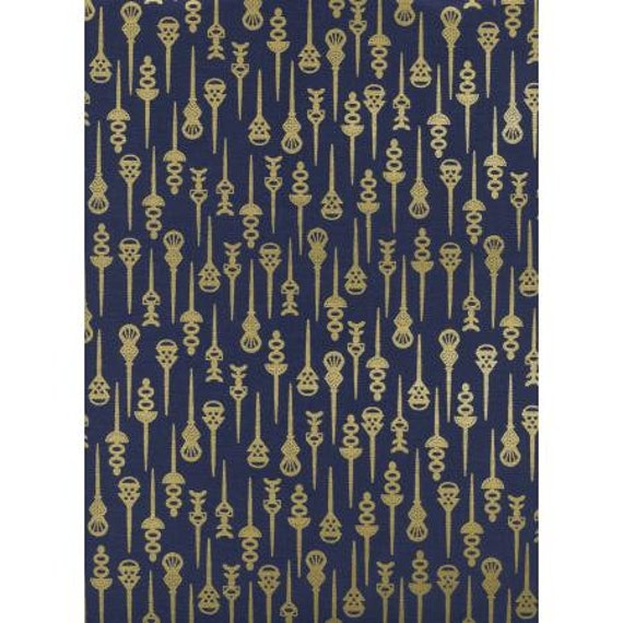 Akoma - Pin Up - Navy Metallic Fabric- R1974-002  - By Rashida Coleman-Hale- Cotton and Steel- Sold by the 1/2 yard or the yard