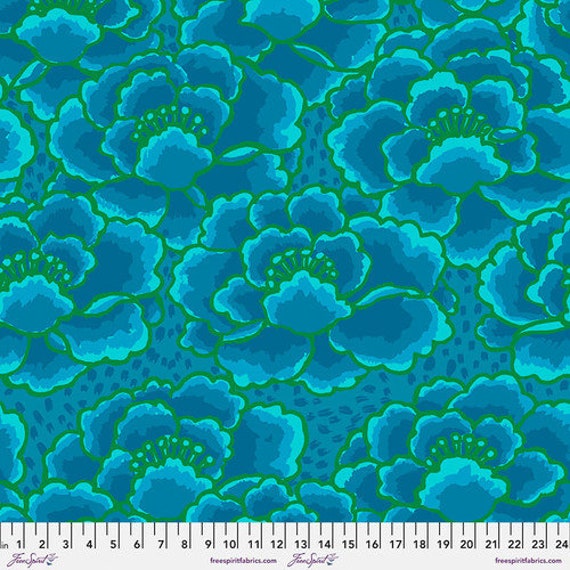 Tonal Floral Wide Back, Turquoise, Backing Fabric, By Kaffe Fassett, for the Kaffe Fassett Collective, FreeSpirit Fabrics 2 yard cut