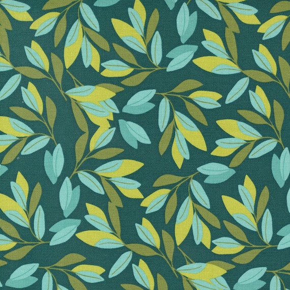 Willow, Leaves Lagoon 36061 20 , by 1 Canoe 2, 36060 20, Moda Fabrics, sold by the 1/2 yard or the yard