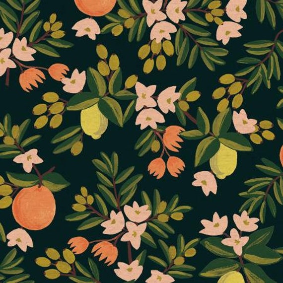 Primavera - Citrus Floral Black CANVAS - Rifle Paper Co - for Cotton and Steel- cut by the half yard or the yard