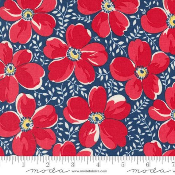Time And Again, Viola Florals Feedsack, in Indigo, by  Linzee McCray, 23360 15, Moda, sold by the yard