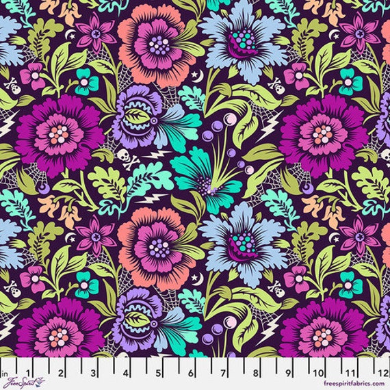 Nightshade (Déjà Vu), Spider Blossom, in Equinox, by Tula Pink for FreeSpirit Fabrics, sold by the 1/2 yard or the yard