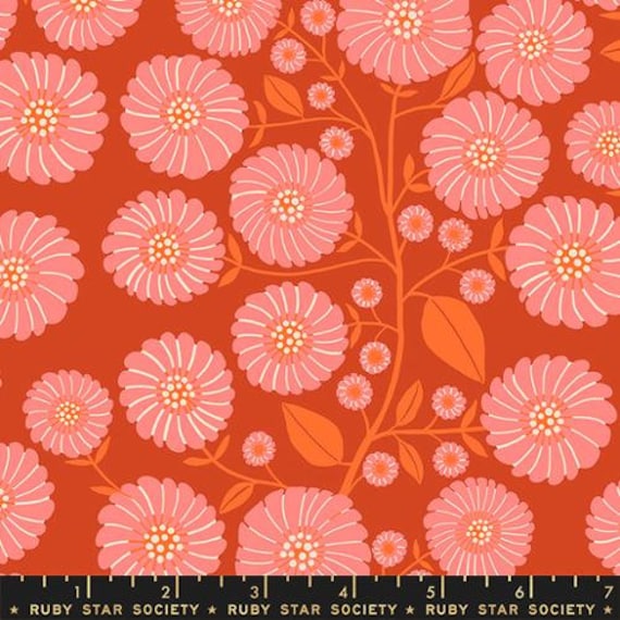 Floradora, Flowers, in Cayenne, by Jen Hewett, RS6019 16, Ruby Star Society, sold by the 1/2 yard or the yard